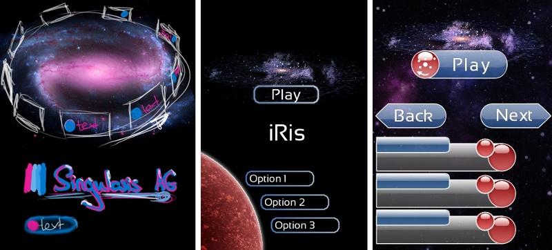 Various iterations of the main menu done in GIMP ><
